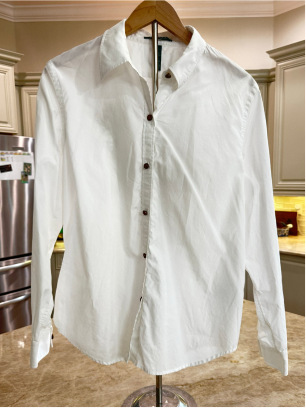 Women's Lauren Ralph Lauren White Button Down Shirt with Gold Koi Embroidery XL